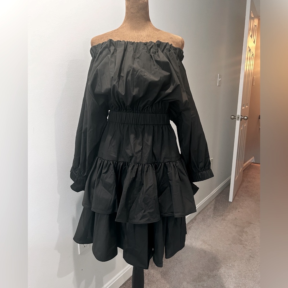 Jason Wu Black Off-Shoulder Long Sleeve Dress